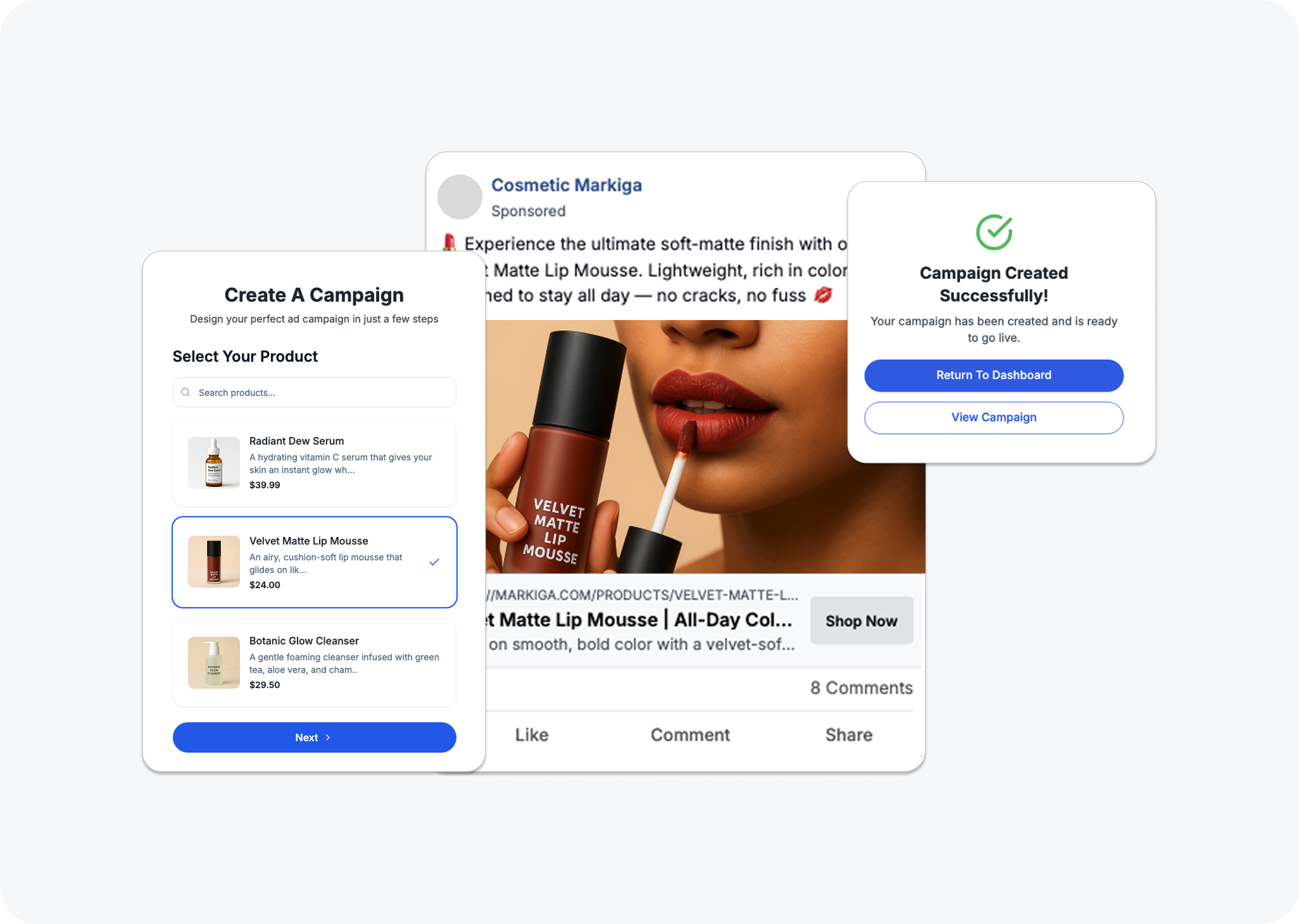 Create ads interface showing campaign creation