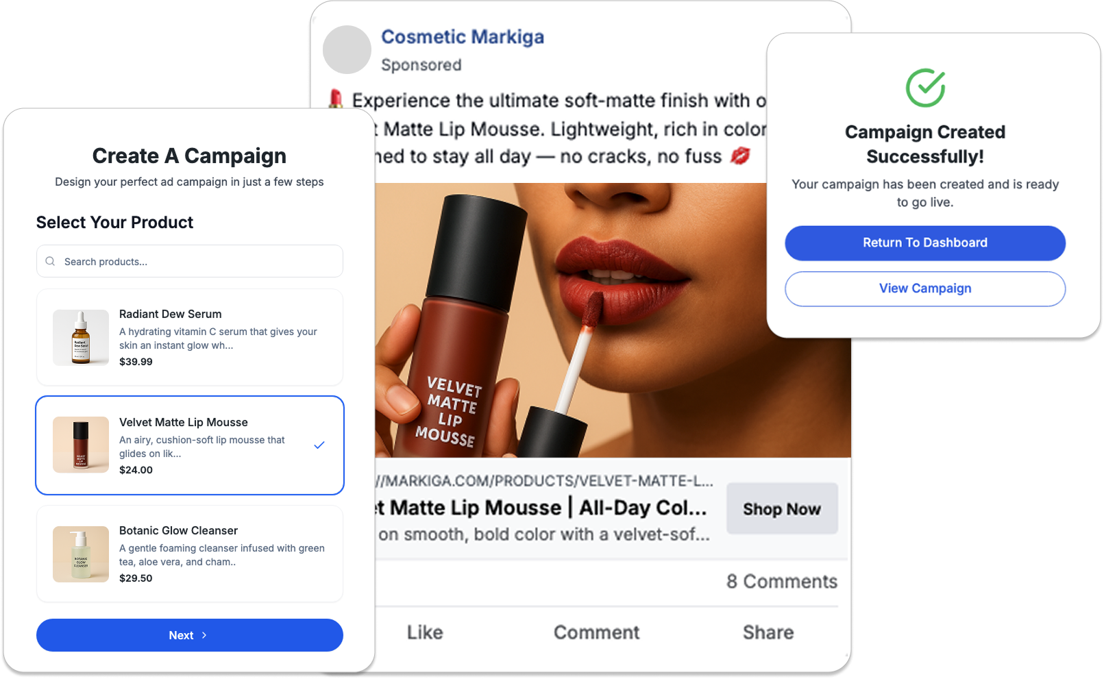 Markiga campaign interface